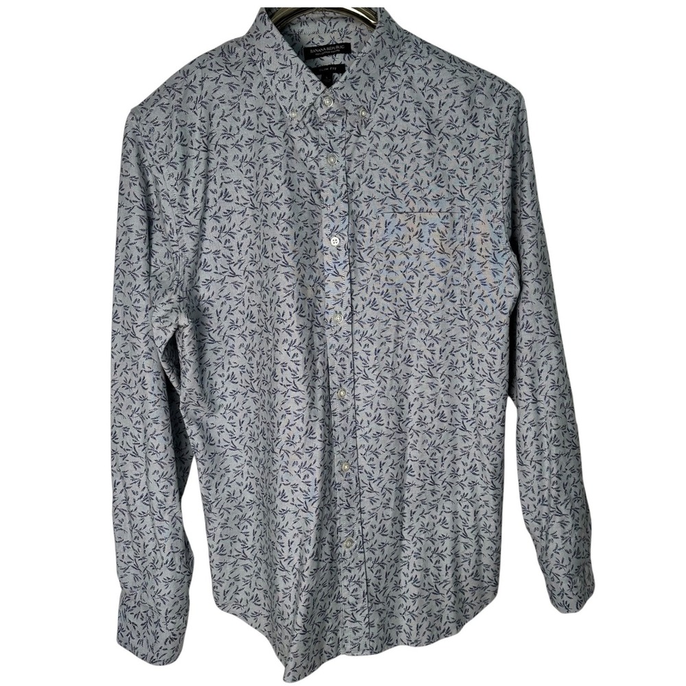 Banana‎ Republic Oxford Shirt Mens L Blue Grey Botanical Slim Fit Button Down
